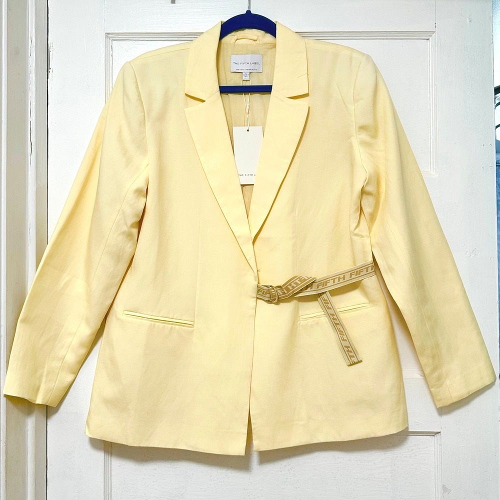 The Fifth Label Acclaimed Blazer Yellow Size US 6 Belted Linen Minimalist Chic